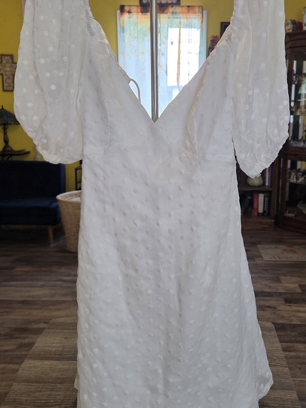 NWT American Threads Ivory Swiss Dot Puff Sleeve Mini Dress Medium